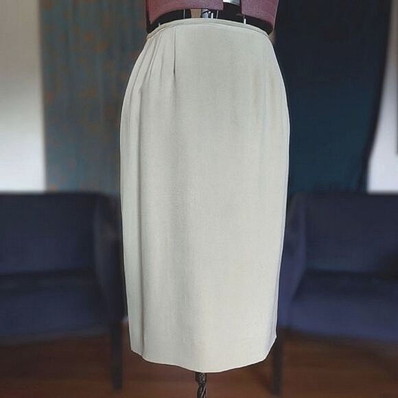 Vtg Dana Buchman cream silk high waisted below knee pencil skirt - Picture 1 of 14